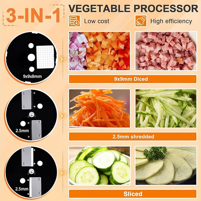 Commercial Vegetable Dicer Chopper 3 IN 1 Food Processor Automatic Potato Slicer&Onion Shredder with 3 Stainless Steel Blades 110V