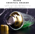 Cocktail Shaker Set - Glass Mixed Drink Shakers Cocktail Set, Martini Shaker with Strainer for Bars, Whiskey, Cocktails (Gold Set)