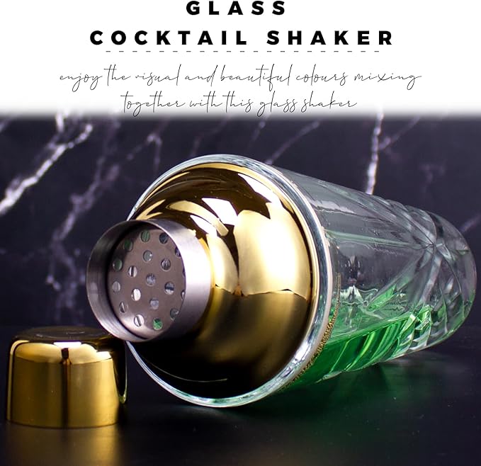 Cocktail Shaker, 14.5 Oz Glass Drink Shakers Cocktail for Bars, Whiskey, Cocktails, Gold