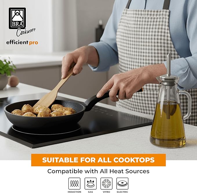 BRA COOKWARE Efficient Pro 6 Piece Cookware Set | Cast Aluminum Kitchenware Set | 1 Pots, 2 Frying Pans, 1 Saucepan, 2 Lids | Non-Stick | All Stovetops Compatible | PFOA Free