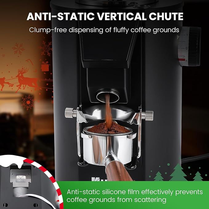 Huanyu Commercial Coffee Grinder - Touchscreen Control, 8 Grind Settings, 64mm Flat Burr, Dual Dosing Modes for Coffee Shops