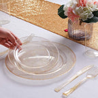 WDF 120PCS Gold Plastic Plates- Disposable Gold Glitter Plates, Premium Heavy Duty 60-10.25" Dinner Plate and 60-7.5" Salad Plate for Thanksgiving Parties &Wedding