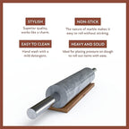 White Marble Rolling Pin with Stainless Steel Handles Baking Set - Silicone Baking Mat, Bench Scraper, Wooden Base