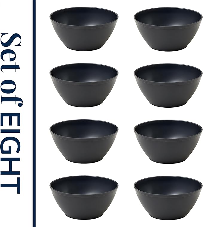 US Acrylic Wheat Straw Unbreakable 28 oz. Stackable Cereal Bowls for Snacks & Ice Cream in Grey (Set of 8) 6-inch Reusable, BPA-Free, Dishwasher Safe Dinnerware, Made in USA