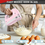 Lord Eagle Hand Mixer Electric 400W, 5 Speed handheld Mixer, 5 Stainless Steel Accessories for Baking Cake Egg Cream Food Beater, Turbo Boost/Self-Control Speed + Eject Button