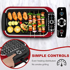 Techwood Smokeless Grill 1500W indoor Grill with Tempered Glass Lid, Compact & Portable Non-stick BBQ Grill, Turbo Smoke Extractor Technology, Drip Tray& Removable Plate
