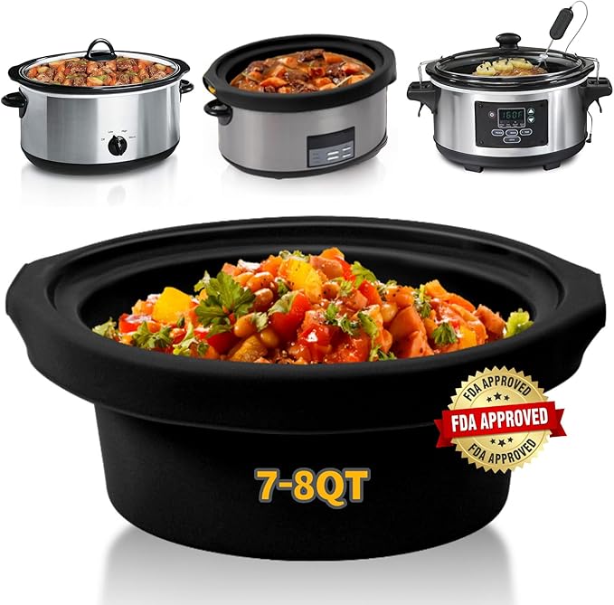 Silicone Slow Cooker Liners fit Crock Pot 7-8 QT,Crock Pot Liners For 7-8 Quart Oval or Round Slow Cookers,Reusable & Leakproof Silicone Slow Cooker Liner For Crockpot,Dishwasher Safe BPA Free