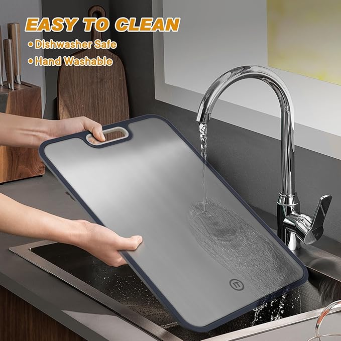 Titanium Cutting Boards for Kitchen, Pure Titanium Metal & Wheat Straw 2 Sided Healthiest Chopping Board, Dishwasher Safe Easy to Clean Large Size 16”×11”