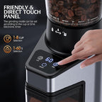 Burr Coffee Grinder Electric, Coffee Bean Grinder with 60 Adjustable Grind Settings for Home Use, Espresso Grinder with 60s Precision Timer & 1-8 Cup, Anti-static, Stainless Steel, Black(updated)