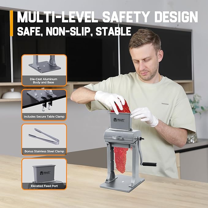 2-in-1 Manual Meat Tenderizer, Jerky Slicer, 2 Sets of Stainless Steel Blades, Tenderizing Blades and Jerky Slicer Blades, for Beef and Chicken, Silver