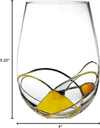 Bezrat Stemless Wine Glasses Set of Two | Hand Painted Large Premium Red and White Wine glasses | Lead-Free Crystal | Essential Wine Gift | 18 Ounces (Gold)