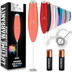 Zulay Kitchen Handheld Milk Frother with Duracell AA Batteries – Ultra Fast Electric Mixer & Foam Maker, Easy-Clean Drink Mixer for Coffee & More Peach n Cream