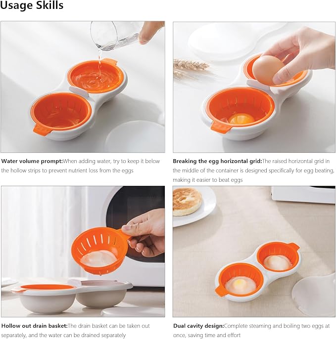 Microwave Egg Poacher,2 Cavity Eggs Poacher, Microwave egg cooker with Lid,Double Layer Microwave Boiled Eggs Maker for Egg McMuffin Hamburg Breakfast Sandwiches,Easy to cook and clean