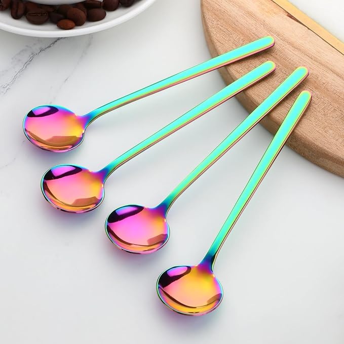 TEHAHA 8 Pcs Coffee Spoons, Stainless Steel Espresso Spoon，5.3 Inches Mini Tea Spoon, Lightweight Small Round Spoons Set for Coffee,Tea,Ice Cream,Sugar,Cappuccino