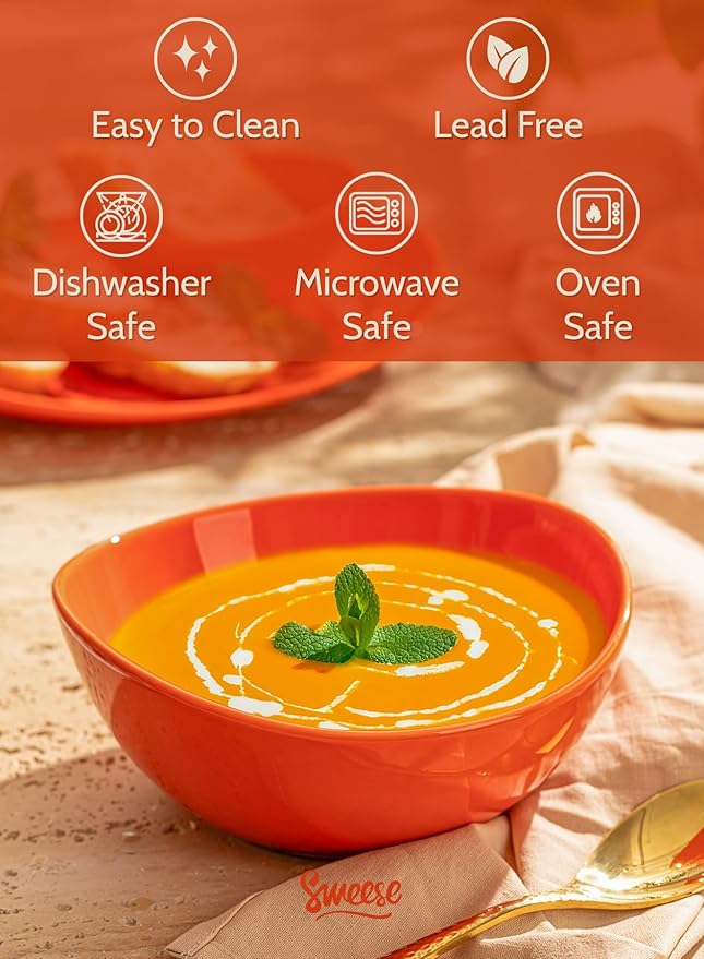 Sweese porcelain bowls 18 oz set of 6 - versatile for soup, cereal, fruit, rice - microwave dishwasher safe, oven proof vibrant mixed colors