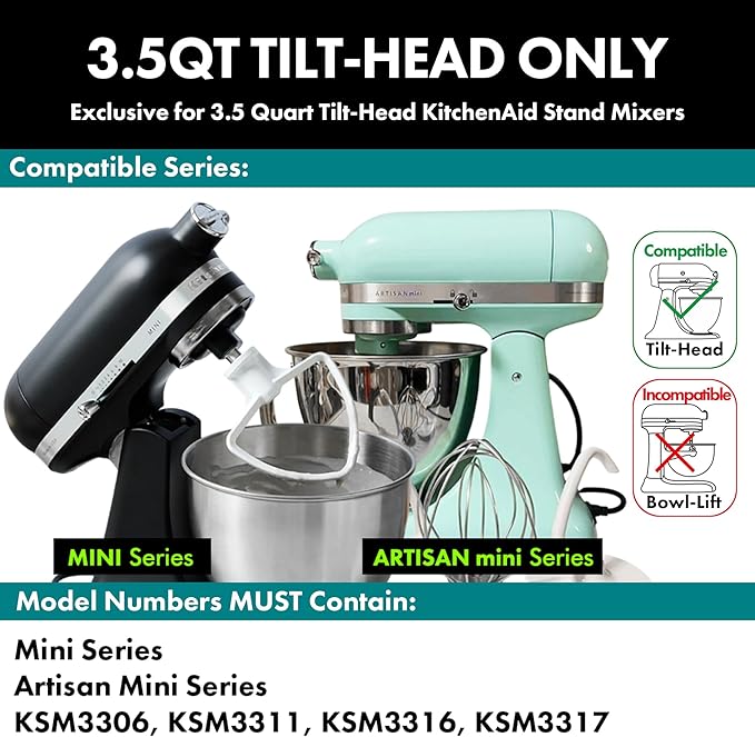 Spiral Dough Hook Replacement for KitchenAid 3.5 Qt. Tilt-Head Stand Mixers/Polished 18/8 Stainless Steel Accessories/No coating/Dishwasher Safe/Compatible for KSM3311/3316/ Artisan Mini Series