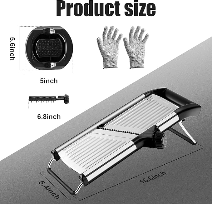 commercial Mandoline Slicer,Stainless Steel Vegetable Slicer,non-slip mandoline slicer for kitchen,Keto,Potato,cucumber,4 Blades & Cut-Resistant Gloves(Includes Brush & Cloth).