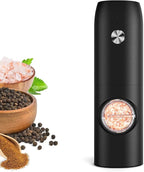Electric Salt and Pepper Grinder Set：Rechargeable Automatic Pepper Mill Grinder with LED Light, Adjustable Coarseness shakers, One-Hand Operation for Kitchen(1 Pack,Black)