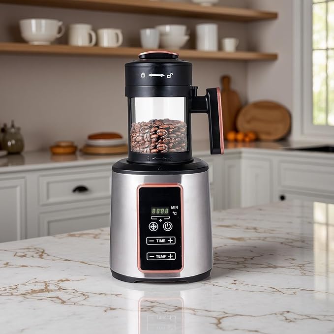 Electric Coffee Bean Roaster Machine for Home Use – 1500W Air Coffee Roaster with Adjustable Temperature & Timer, Built-In Chaff Collector & Air Circulation 100g Capacity Electric Coffee Roaster