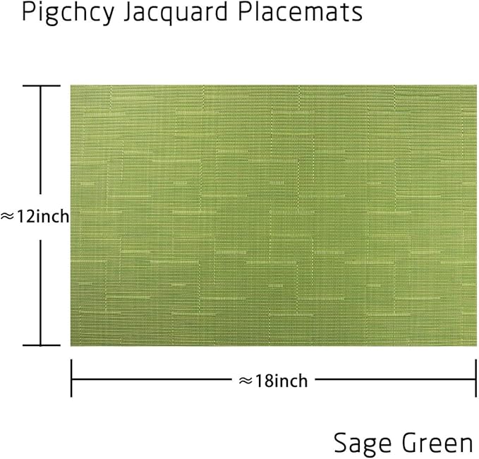PIGCHCY Placemats,Washable Durable Vinyl Woven Table Mats,Elegant Heat Resistant Placemats for Dining Table Set of 6 (18 x 12 inches,Sage Green)