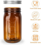 DHSBTLS 32 oz Glass Mason Jars, 6 Pack Amber Wide Mouth Glass Canning Jars with Silver Aluminum Lids and Bands, Airtight Jars for Food Storage, Canning, Overnight Oats, Fermenting, Pickling, Decor