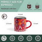Ceramic Espresso Cups, 5 Oz Espresso Cups Set of 4, Handmade Espresso Cup, 2.75 Inch Espresso Mugs, Multicolor Demitasse Cups, Microwave & Dishwasher Safe Espresso Mugs, Coffe Mug (SULTAN'S GARDEN)