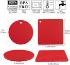 Silicone Trivets for Hot Pots and Pans, 4PCS Flexible Multipurpose Hot Pads Pot Holders, Heat Resistant Trivet Mats for Hot Dishes, Soft Non-Slip Silicone Mat for Kitchen Counter(Red)