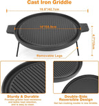 Onlyfire Griddle for Solo Stove Ranger, 14 Inch Double Sided Reversible Cast Iron Campfire Grill Pan with Detachable Legs for Solo Stove 15 Inch Fire Pit, Raised Top Cookware for Ranger Fire Pit