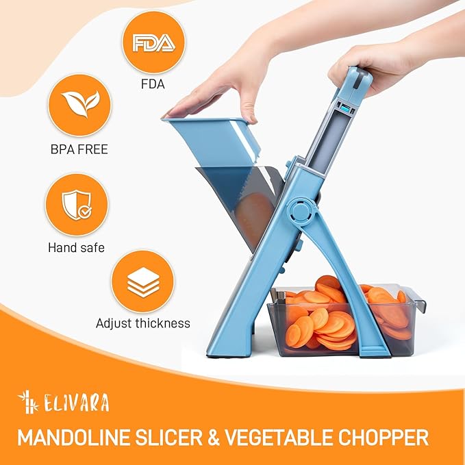 Safe Mandoline Slicer Plus – Adjustable Vegetable Chopper, Stainless Steel Blade, BPA-Free, Sky Blue