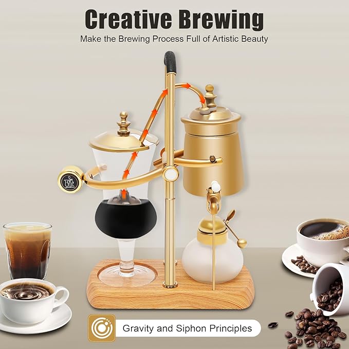 400ml Belgian Siphon Gold Coffee Pot, Vintage Luxury Balance Syphon Coffee Maker, Classic Manual Brew Coffee Brewer