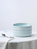 famiware Milkyway Pasta Bowls Set of 4, 8.5" Large Salad Bowls, Double Reactive Glaze, Sturdy & Stackable, Ideal for Housewarming, Festivals, Light Blue