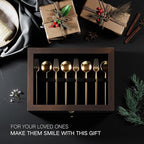 Silverware Box, 3-Layer Wooden Silverware Storage Box with Glass Lid, 14.5×10.6 Inches Luxury Style Decor Flatware Storage Case for Fine Flatware & Utensils, Gift Idea (Walnut)