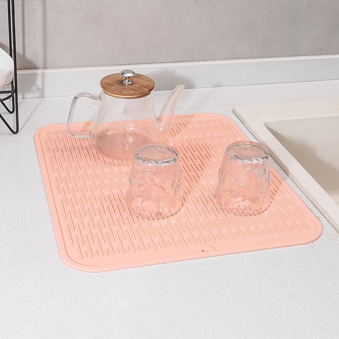 Silicone Dish Drying Mat for Multiple Usage,Easy clean,Eco-friendly,Heat-resistant Silicone Mat for Kitchen Counter or Sink,Refrigerator or Drawer Liner Pink XL 18 inches x 16 inches