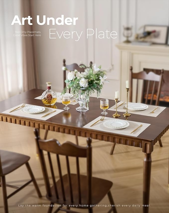 Leetaltree Beige White Placemats Set of 8 - Heat Resistant Non-Slip Place mats for Dining Table, Washable Durable PVC Vinyl Woven Table Mats（Beige White, 8）