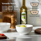 DOWAN 22 OZ White Ceramic Bowls Set of 4 - Perfect for Soup Bowls for Kitchen, Cereal Bowl, Ramen Bowl, Microwave Safe for Oatmeal, Fruit,Salad and Rice Bowl - Dishwasher & Microwave Safe