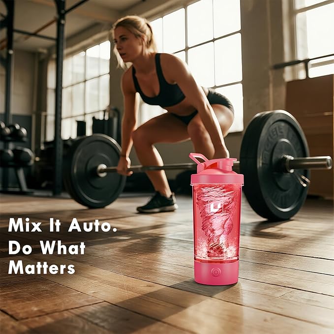 Electric Shaker Bottle USB C Rechargeable Protein Shaker Bottle Shaker cups for Protein Shakes Mixer with 24oz BPA Free Tritan Meal Replacement Shakes Made with Tritan Portable Blender Cup (Rosered)