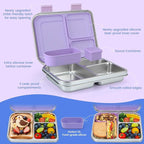 MaMix Kids Lunch Box Stainless Steel,3 Compartments Leak-Proof Bento Box for Kids for Sandwich, Lunch Containers Freezer Safe (purple)