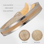 9.5-Inch Vertical Bamboo Steamer Basket, 3-Tier with Stainless Steel Rings | 50 Liners, Sauce Dish & 2-Chopsticks | Cooking Pot for Buns Dumplings Rice Vegetables Dim Sum