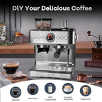 PeakPursuit Espresso Machine, Grinder, 20 Bar Semi-Automatic Coffee Maker with Milk Frother Steam Wand, PID Temperature Control, 2.8L Water Tank,Home Espresso Coffee Maker for Latte, Cappuccino