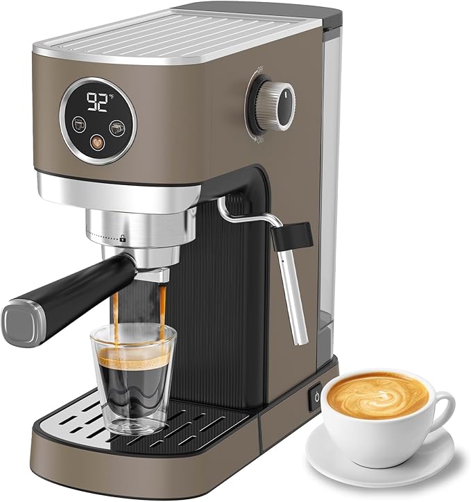 VEGETA Coffee Machine, 1350W Espresso Machine with Milk Frother, 20 Bar Coffee Espresso Machine for Cappuccino, Latte, Brown