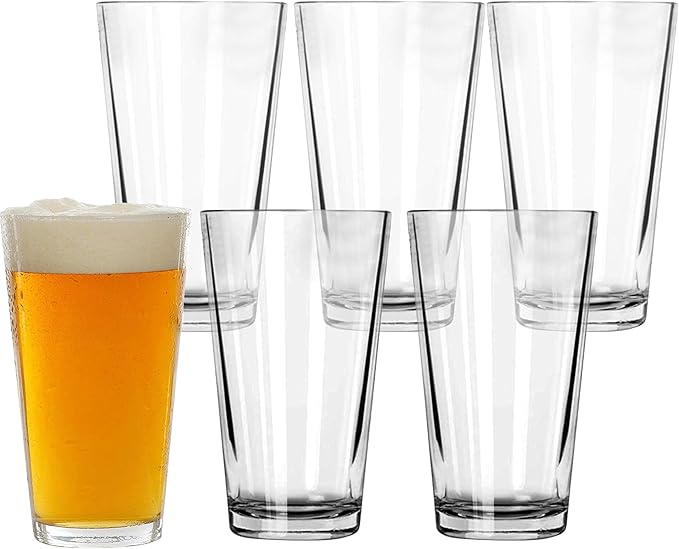Pint Glasses Set of 6 - 16 oz Drinking Glasses Made for Cold Beverages - 16 oz Mixing Glass & Highball Set of 6 for Homes, Pubs & More - Freezer & Dishwasher-Friendly Cocktail Glasses, PARNOO