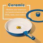 CAROTE 15Pcs Ceramic Cookware Set, Pots and Pans Set Non stick, Non Toxic Cookware Detachable Handle, Induction Cookware, Dishwasher/Oven Safe, RV/Camping, PFAS Free, Blue&Gold