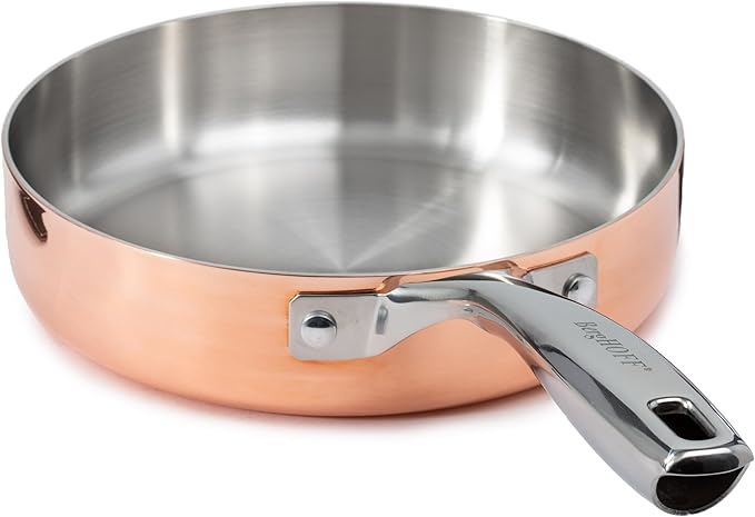 BergHOFF Copper Tri-Ply Cookware Set, Non-reactive 18/10 Stainless Steel, Fast, Evenly Heat, Gold Coated (4Pc-Polished)