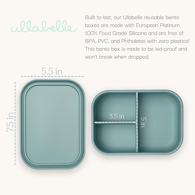 Leak Proof Bento Box Food-Grade Silicone Bento, BPA, Phthalate, Lead, & PVC Free - Bento Lunch Box for Daycare, Kids, & Adults - Leak Resistant Sets With Lids Snack Box Container (Green)