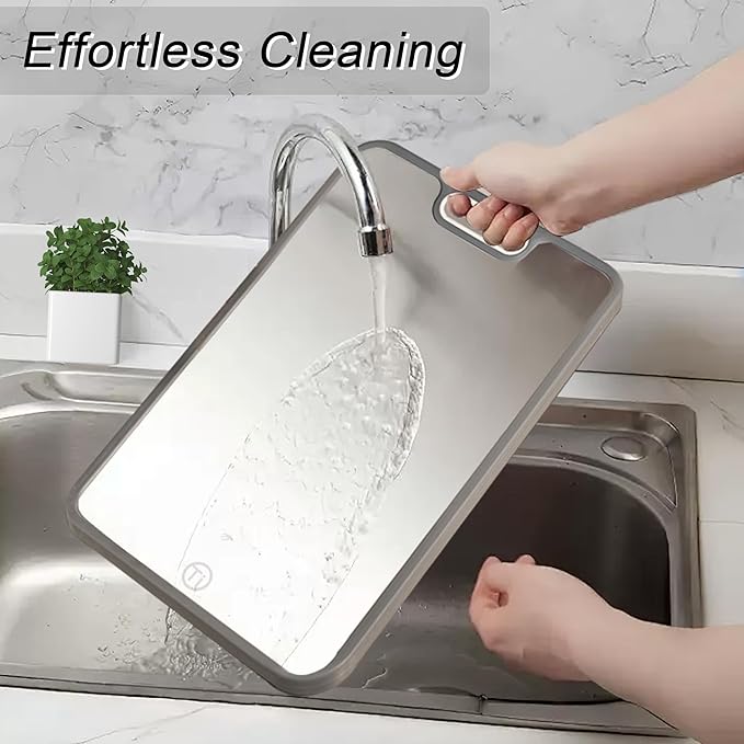 Titanium Cutting Boards for Kitchen, Double Sided Food Grade Cutting Board, Pure Titanium & Wheat Straw PP Chopping Board for Meat, Vegetables and Fruits 15.15×10.43in