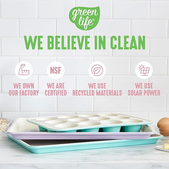 GreenLife Bakeware 18” x 13” Half Cookie Sheet Baking Pan, Non-Toxic PFAS-Free Healthy Ceramic Nonstick, Oven Safe to 450°F, Easy Release, Even Heating, Easy Clean, Pink