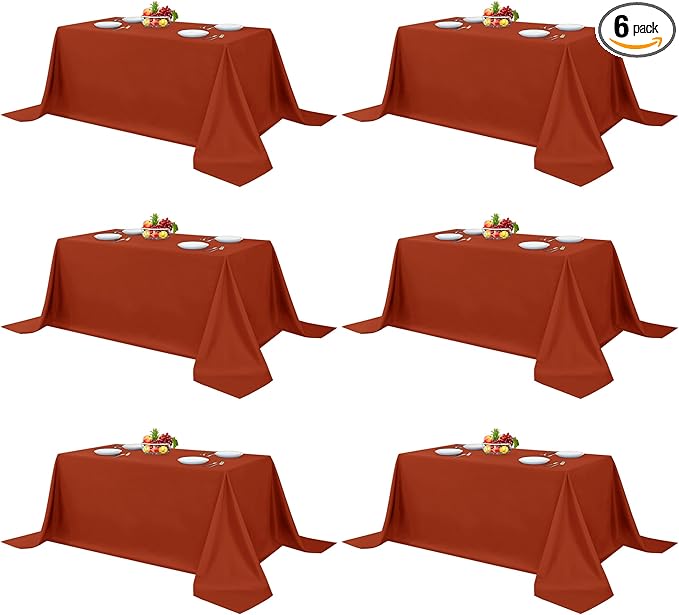Fitable 6 Pack Rust 90?56 Inch Rectangle Tablecloth - Stain Resistant and Washable Table Cover, Polyester Fabric Table Cloth for Wedding, Party, Banquet, Formal Events