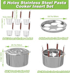 Large Pasta Cooker with Strainer,53.22 Qt. Commercial Pasta Pot,Stainless Steel Pasta Cooker Insert Set with Strainer Basket,Multipots Cooking Tool for Commercial Restaurant,6 Holes