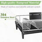 SNTD Dish Drying Rack - Expandable Dish Rack for Kitchen Counter, Large Dish Drainer with Pan Holder, Dish Strainer with Drainboard Cup Holder and Utensil Holder, Black