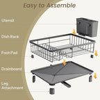 Dish Drying Rack - Small Dish Rack for Kitchen Counter, Stainless Steel Dish Drainer with Utensil Holder and Drainboard (Grey)